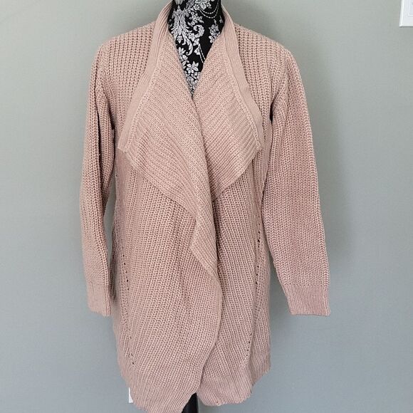 Jones New York Chunky Open Front Cardigan-BEIGE-Small - Picture 2 of 5